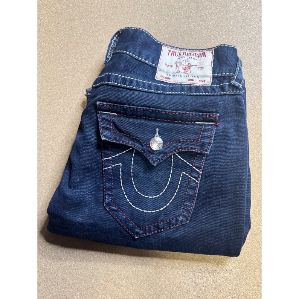 True Religion Ricky Relaxed Straight Jeans Indigo Super T Stitch Blue Mens 31x32